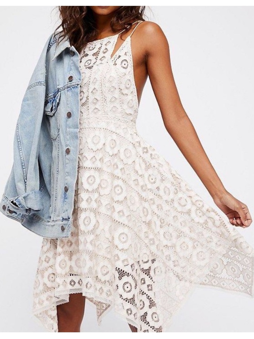 NWT Free People Just Like Honey Lace Romantic Asymmetric Dress Ivory Size 6